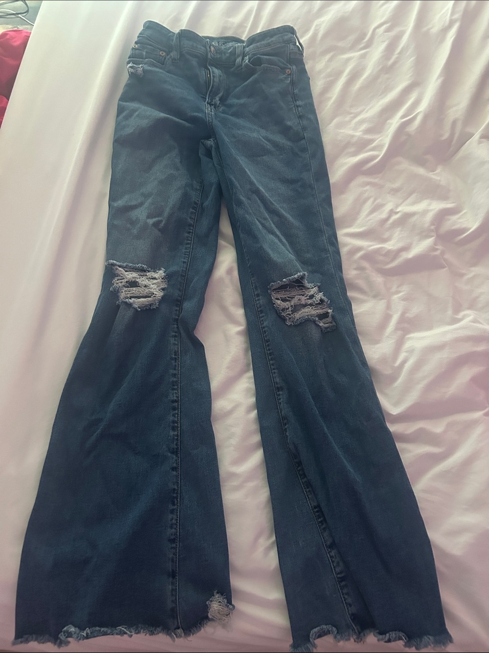 American Eagle Outfitters Dark Blue Distressed Flare Jeans